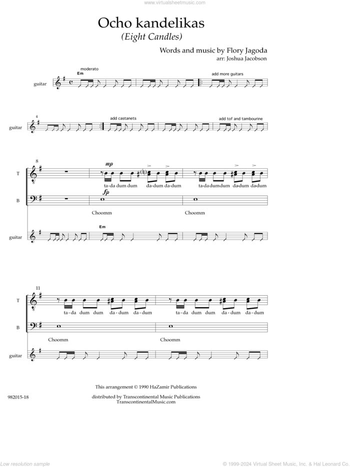 Ocho Kandelikas (8 Candles) sheet music for choir (SATB: soprano, alto, tenor, bass) by Flory Jagoda and Joshua Jacobson, intermediate skill level