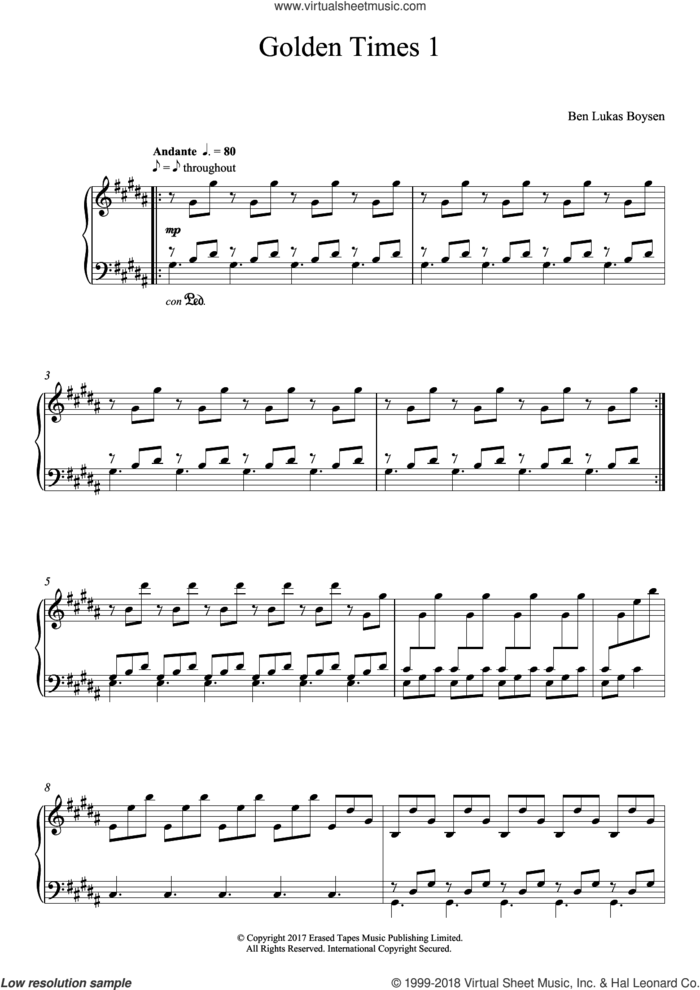 Golden Times 1 sheet music for piano solo by Benjamin Lukas Boysen, classical score, intermediate skill level