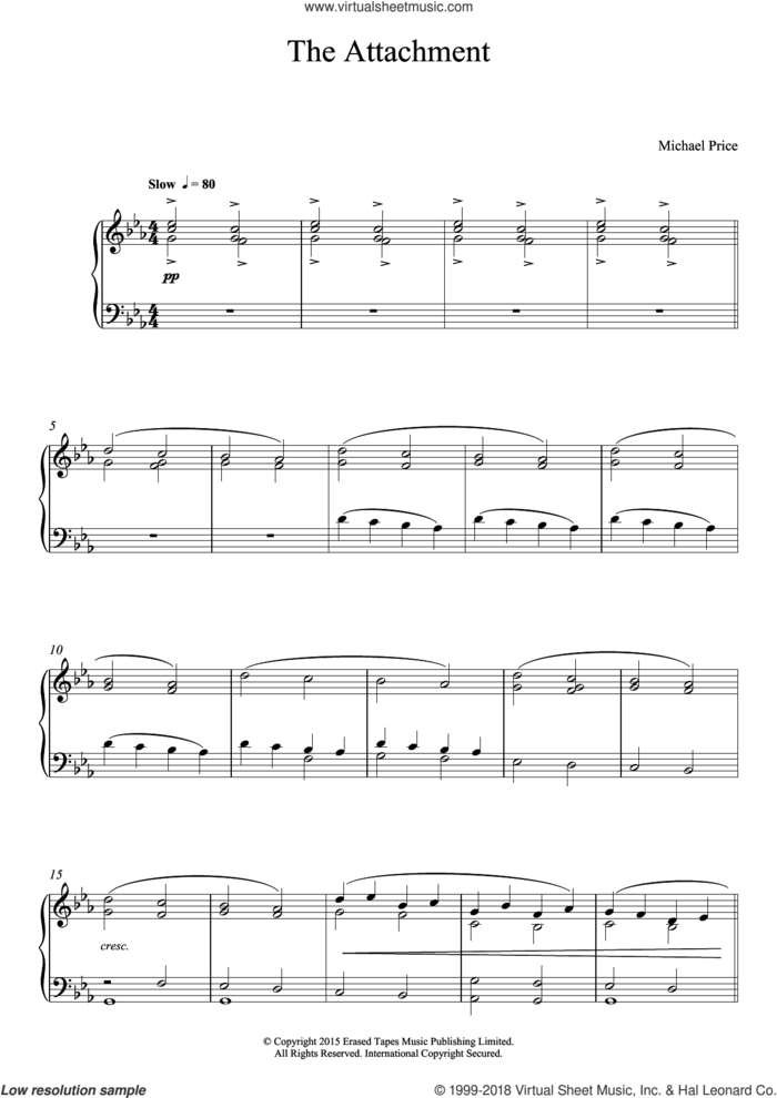 The Attachment sheet music for piano solo by Michael Price, classical score, intermediate skill level