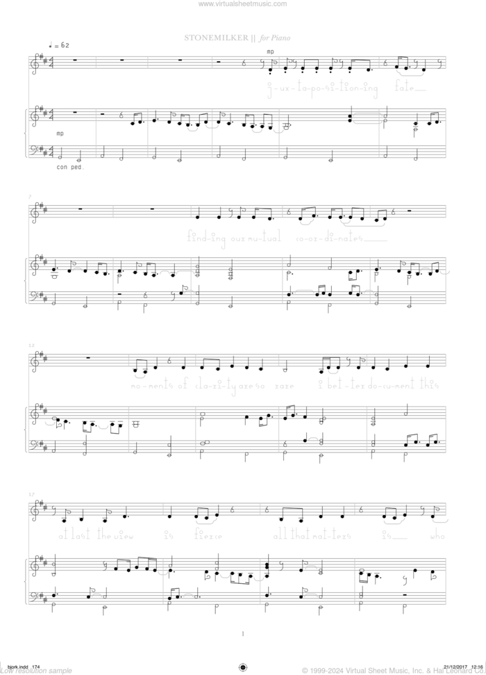 Stonemilker sheet music for voice and piano by Bjork Gudmundsdottir, intermediate skill level