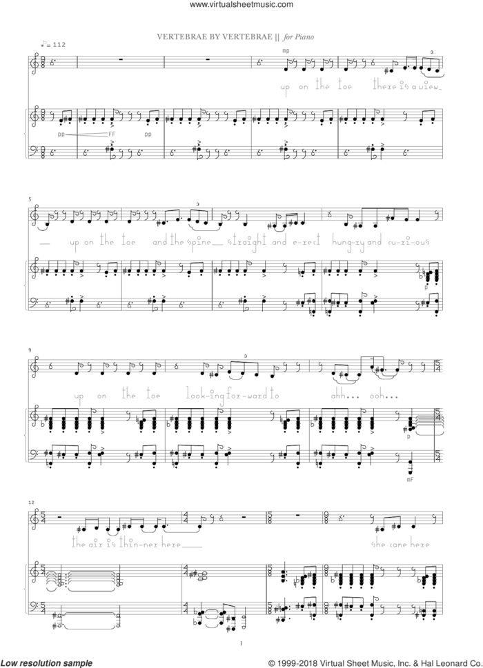 Vertebrae By Vertebrae sheet music for voice and piano by Bjork Gudmundsdottir, intermediate skill level