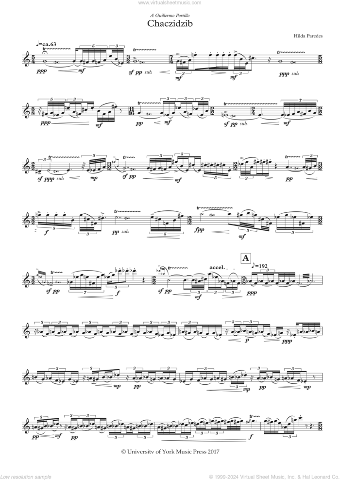 Chaczidzib sheet music for piccolo solo by Hilda Paredes, classical score, intermediate skill level