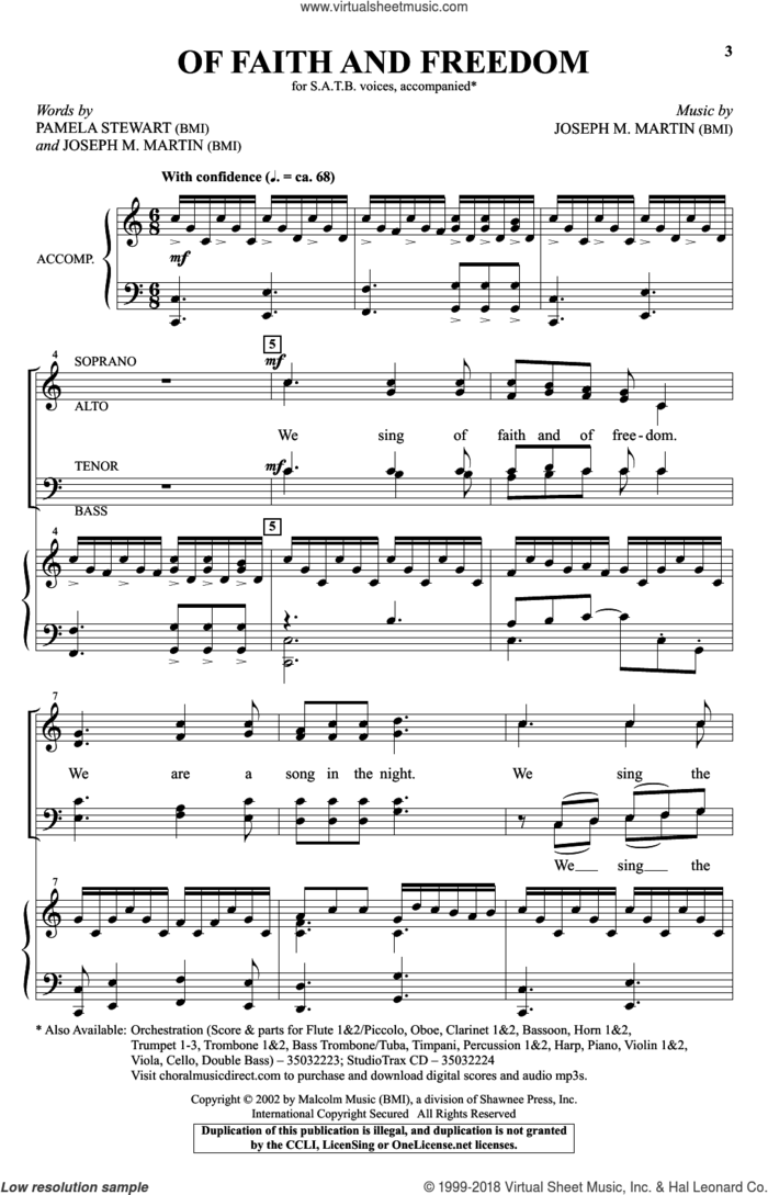 Of Faith And Freedom sheet music for choir (SATB: soprano, alto, tenor, bass) by Joseph M. Martin and Pamela Stewart, intermediate skill level
