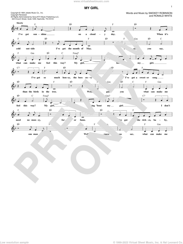 My Girl sheet music for voice and other instruments (fake book) by The Temptations and Ronald White, intermediate skill level