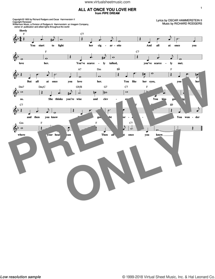 All At Once You Love Her sheet music for voice and other instruments (fake book) by Rodgers & Hammerstein, Perry Como, Oscar II Hammerstein and Richard Rodgers, intermediate skill level