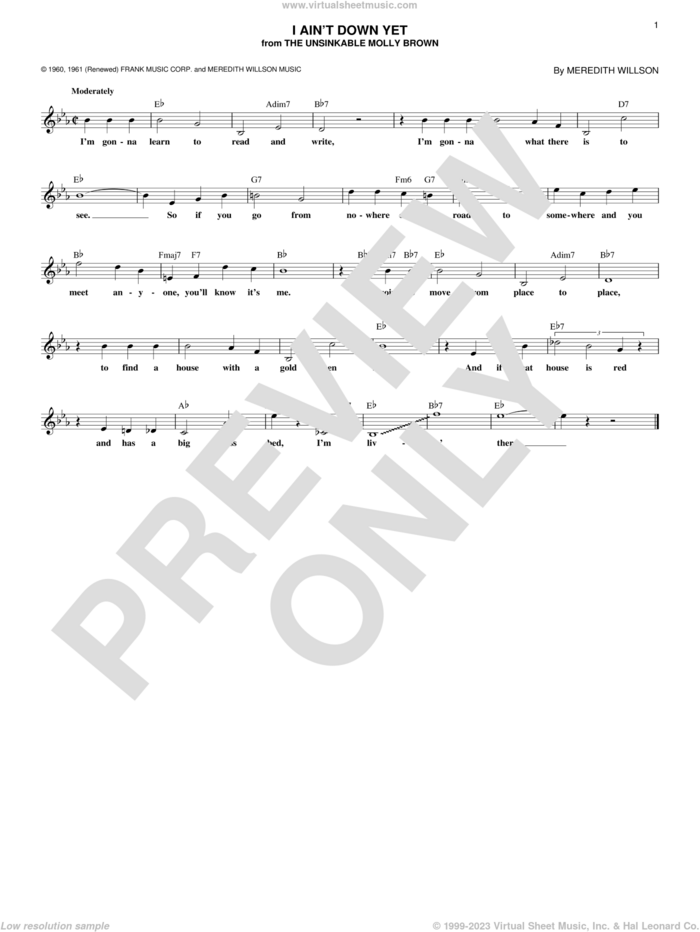 I Ain't Down Yet sheet music for voice and other instruments (fake book) by Meredith Willson, intermediate skill level