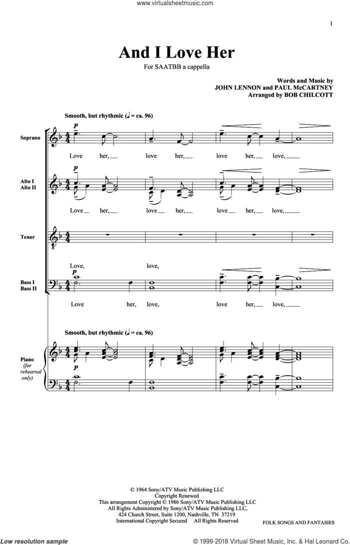And I Love Her sheet music for choir (SATB: soprano, alto, tenor, bass) by The King's Singers, Esther Phillips, The Beatles, John Lennon and Paul McCartney, intermediate skill level