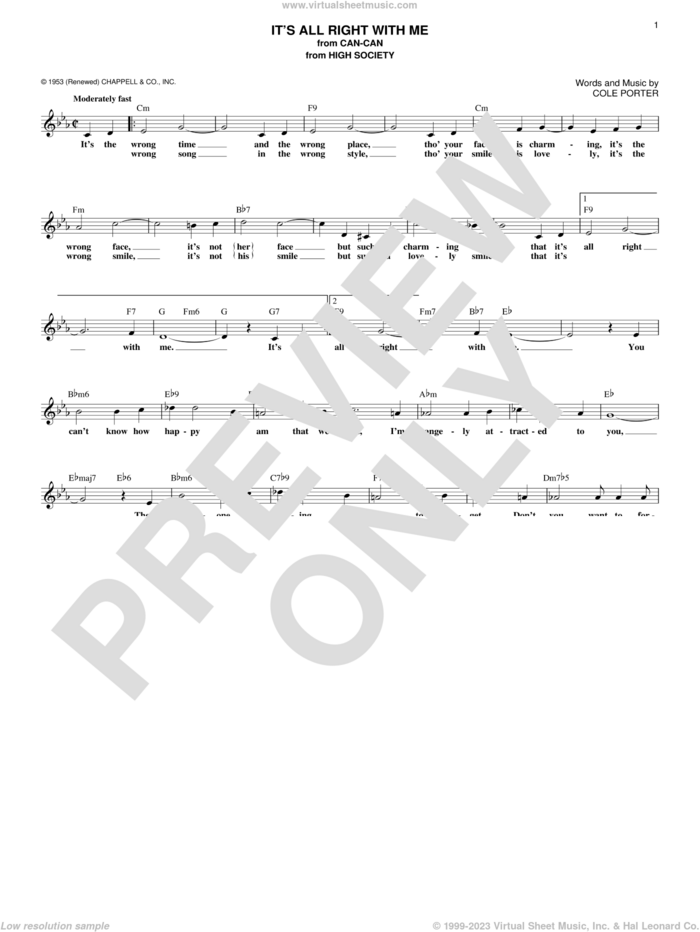 It's All Right With Me sheet music for voice and other instruments (fake book) by Cole Porter, intermediate skill level