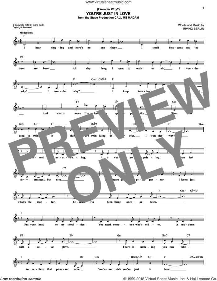 (I Wonder Why?) You're Just In Love sheet music for voice and other instruments (fake book) by Irving Berlin, intermediate skill level