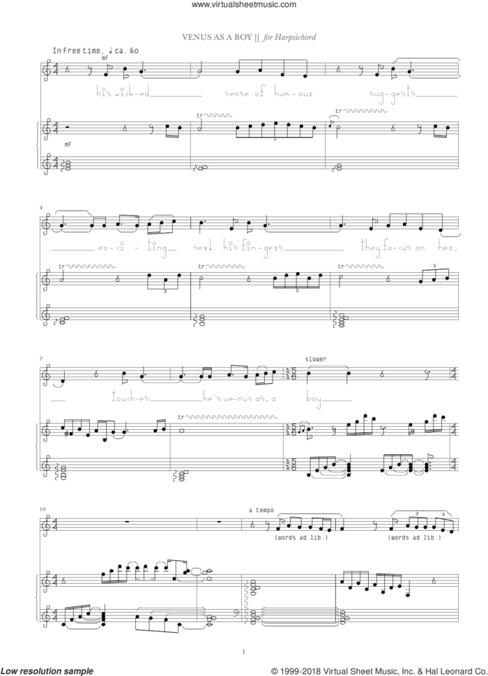 Venus As A Boy sheet music for organ by Bjork Gudmundsdottir, intermediate skill level