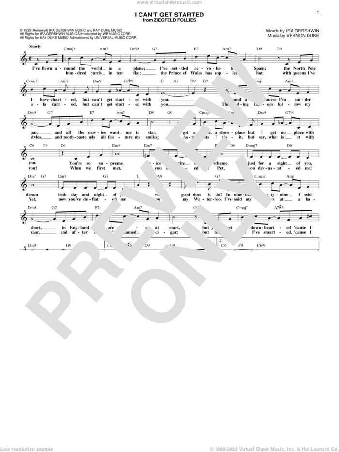 I Can't Get Started sheet music for voice and other instruments (fake book) by Ira Gershwin and Vernon Duke, intermediate skill level