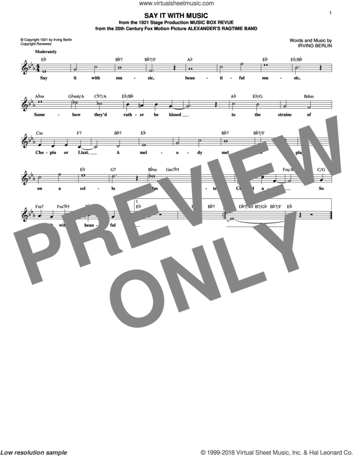 Say It With Music sheet music for voice and other instruments (fake book) by Irving Berlin, intermediate skill level