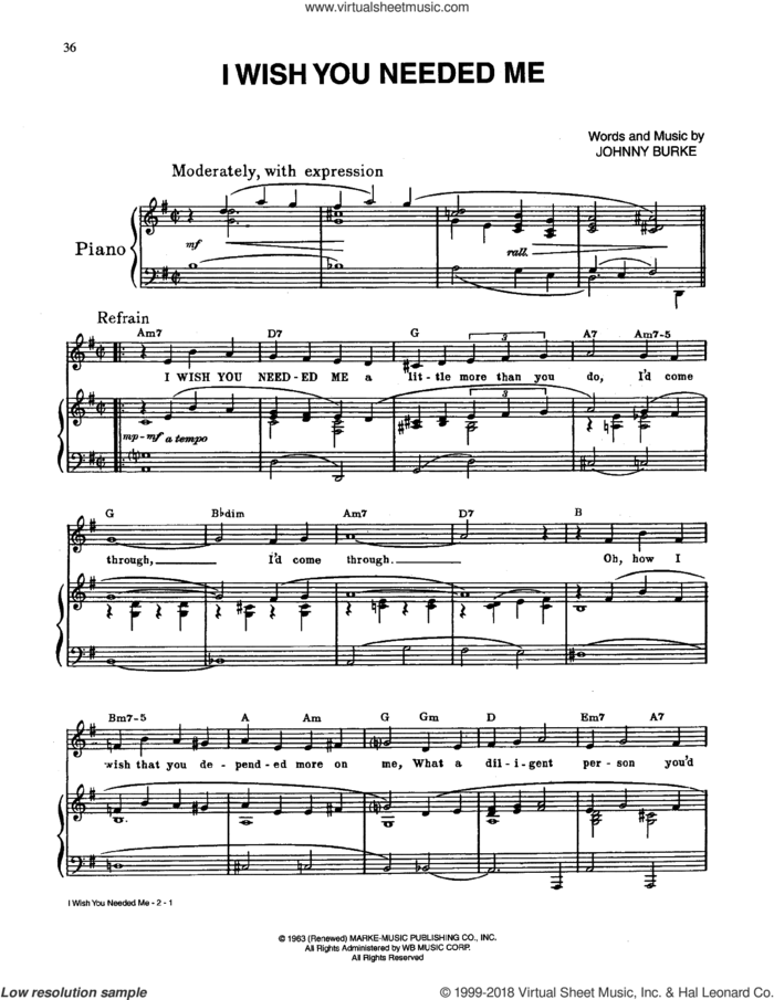 I Wish You Needed Me sheet music for voice, piano or guitar by John Burke, intermediate skill level