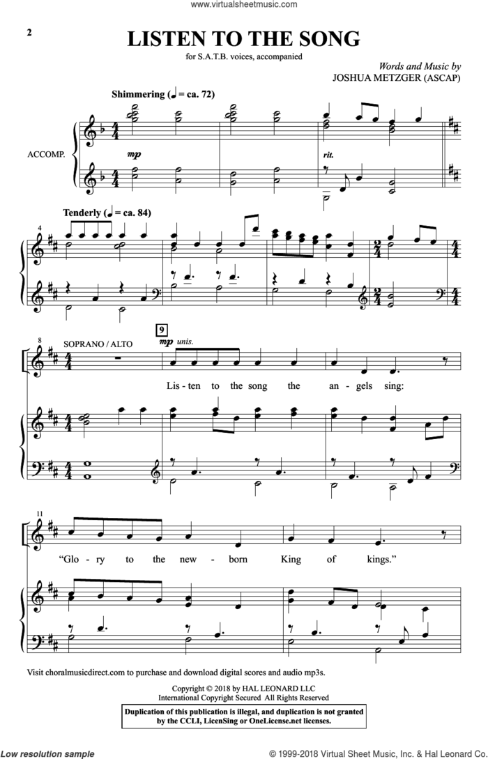 Listen To The Song sheet music for choir (SATB: soprano, alto, tenor, bass) by Joshua Metzger, intermediate skill level