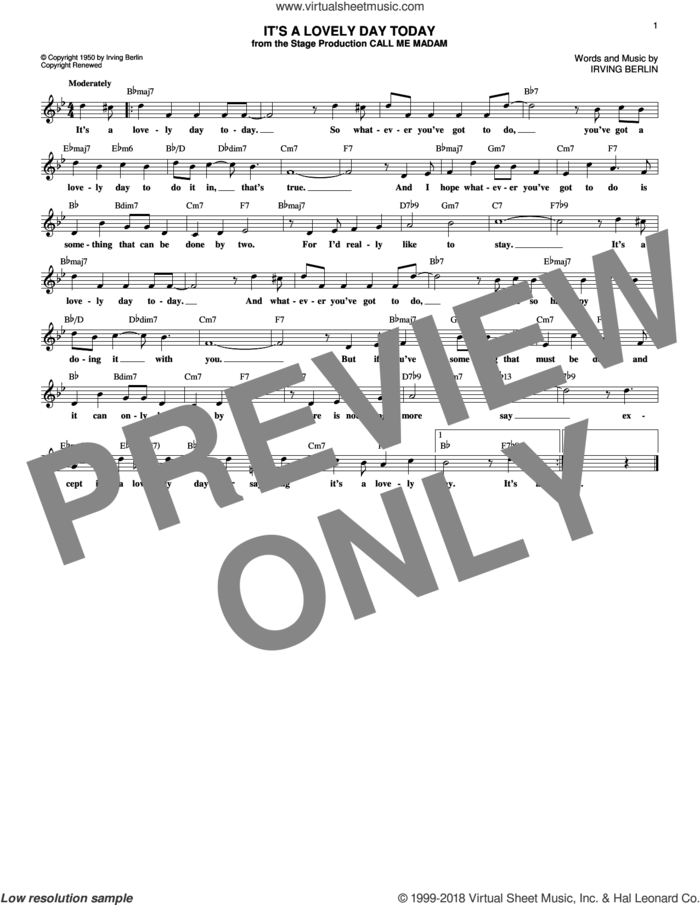 It's A Lovely Day Today sheet music for voice and other instruments (fake book) by Irving Berlin, intermediate skill level