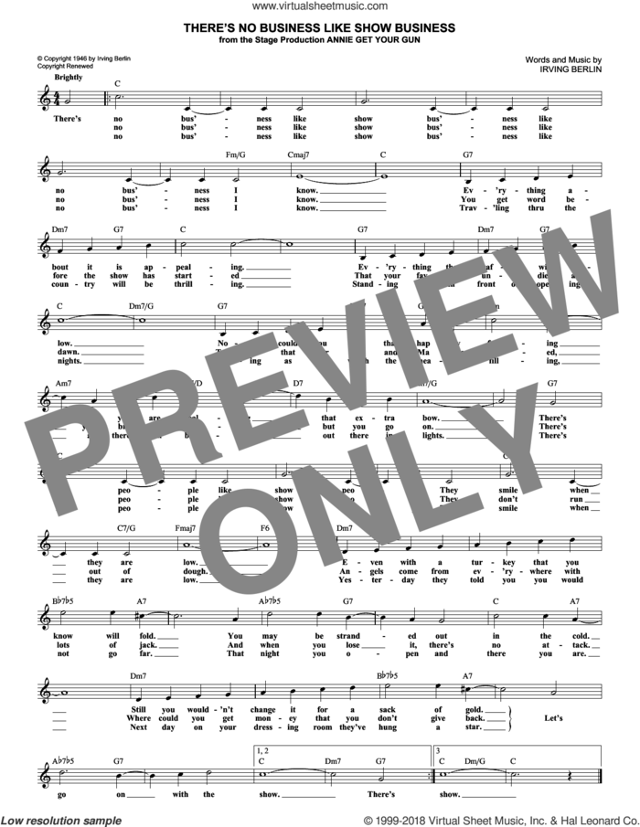 There's No Business Like Show Business sheet music for voice and other instruments (fake book) by Irving Berlin, intermediate skill level