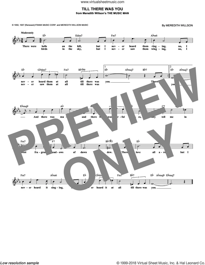 Till There Was You sheet music for voice and other instruments (fake book) by The Beatles and Meredith Willson, wedding score, intermediate skill level