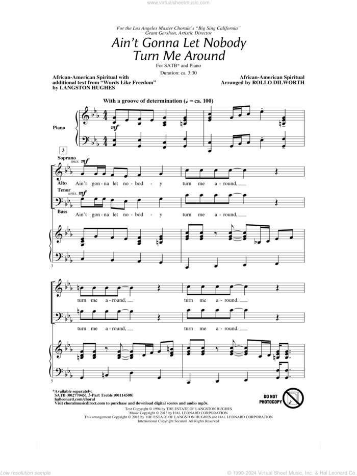 Ain't Gonna Let Nobody Turn Me Around sheet music for choir (SATB: soprano, alto, tenor, bass) by Langston Hughes, Rollo Dilworth and Miscellaneous, intermediate skill level