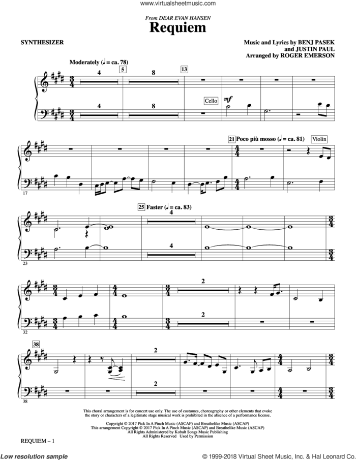Requiem (from Dear Evan Hansen) (arr. Roger Emerson) (complete set of parts) sheet music for orchestra/band by Roger Emerson, Benj Pasek, Justin Paul and Pasek & Paul, intermediate skill level