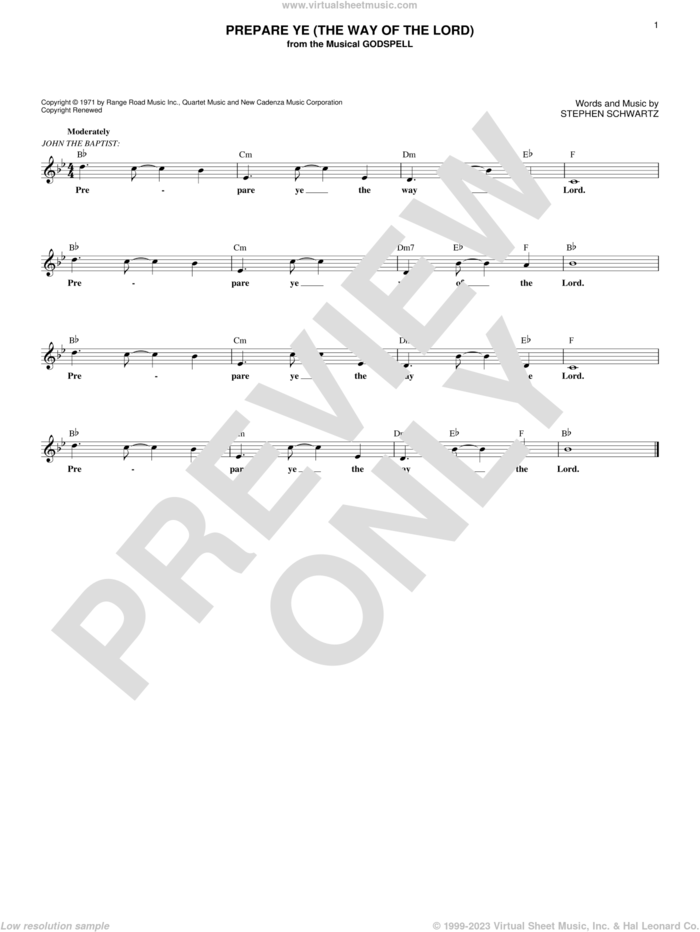 Prepare Ye (The Way Of The Lord) sheet music for voice and other instruments (fake book) by Stephen Schwartz, intermediate skill level