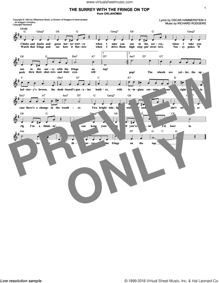 The Surrey With The Fringe On Top (from Oklahoma!) sheet music for voice and other instruments (fake book) by Richard Rodgers, Oscar II Hammerstein and Rodgers & Hammerstein, intermediate skill level