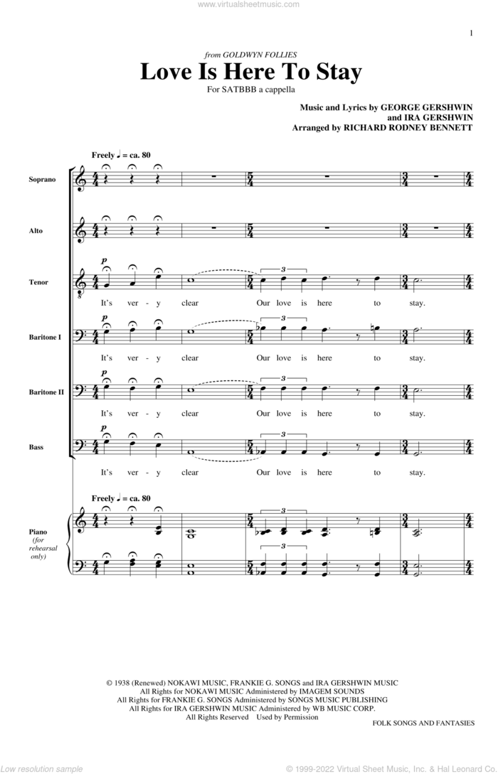 Love Is Here To Stay sheet music for choir (SATB: soprano, alto, tenor, bass) by The King's Singers, George Gershwin and Ira Gershwin, classical wedding score, intermediate skill level
