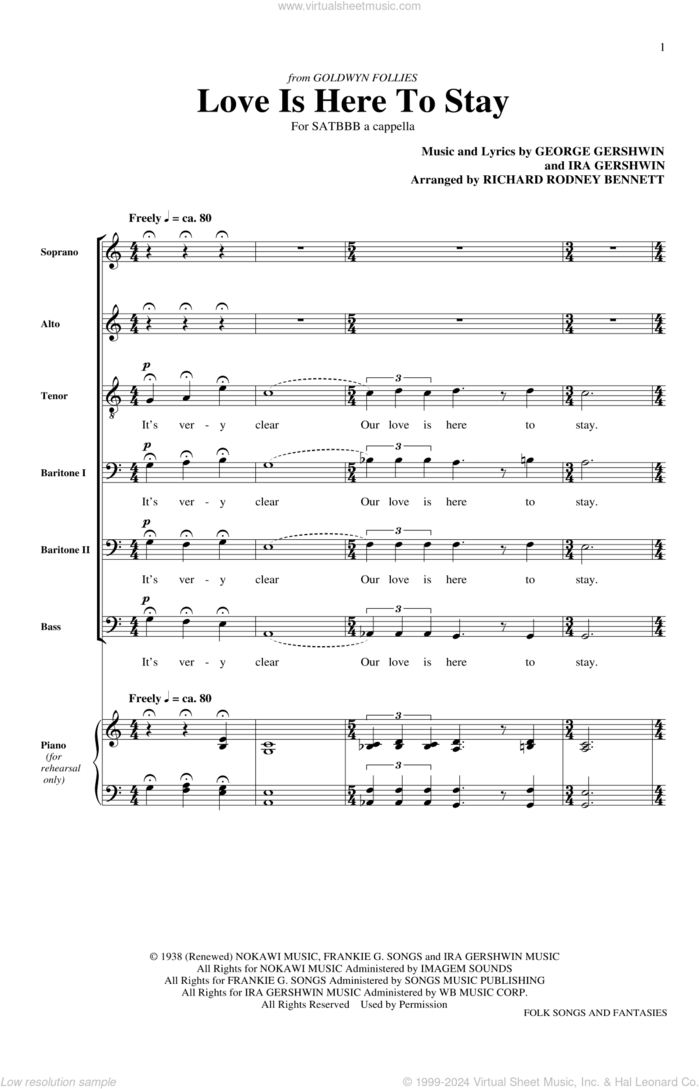 Love Is Here To Stay sheet music for choir (SATB: soprano, alto, tenor, bass) by The King's Singers, George Gershwin and Ira Gershwin, classical wedding score, intermediate skill level