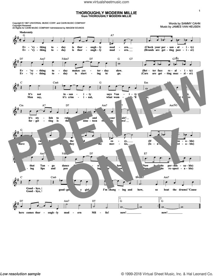 Thoroughly Modern Millie sheet music for voice and other instruments (fake book) by Sammy Cahn and Jimmy van Heusen, intermediate skill level