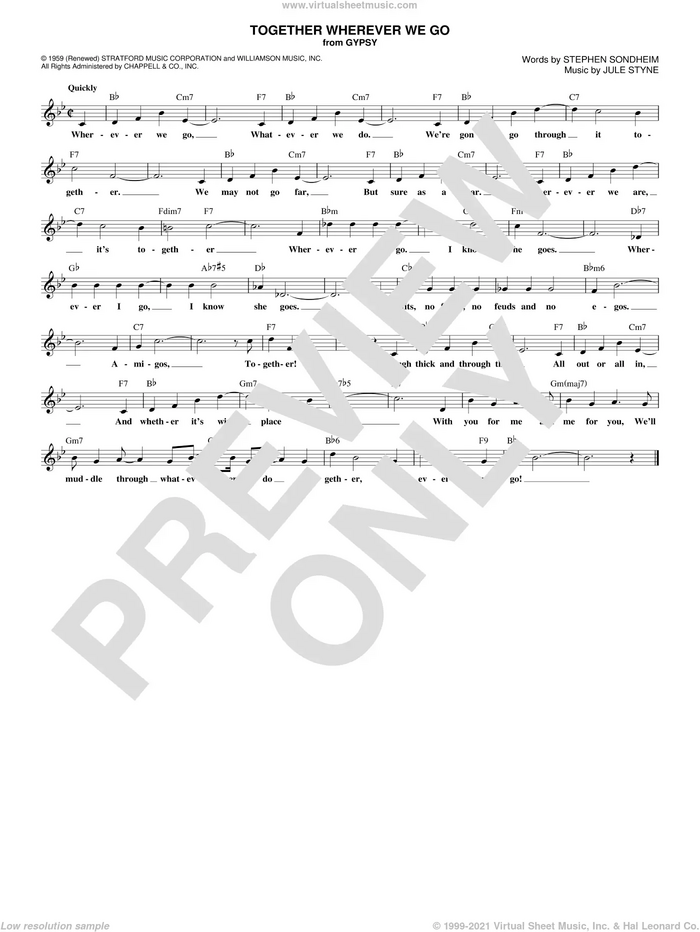 Together Wherever We Go sheet music for voice and other instruments (fake book) by Stephen Sondheim and Jule Styne, intermediate skill level