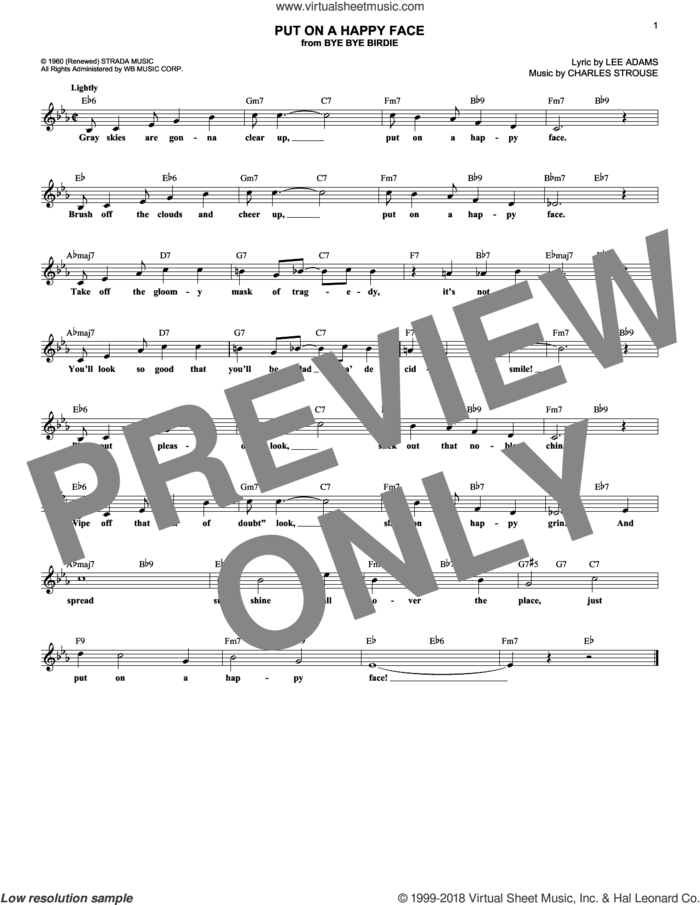 Put On A Happy Face sheet music for voice and other instruments (fake book) by Charles Strouse and Lee Adams, intermediate skill level