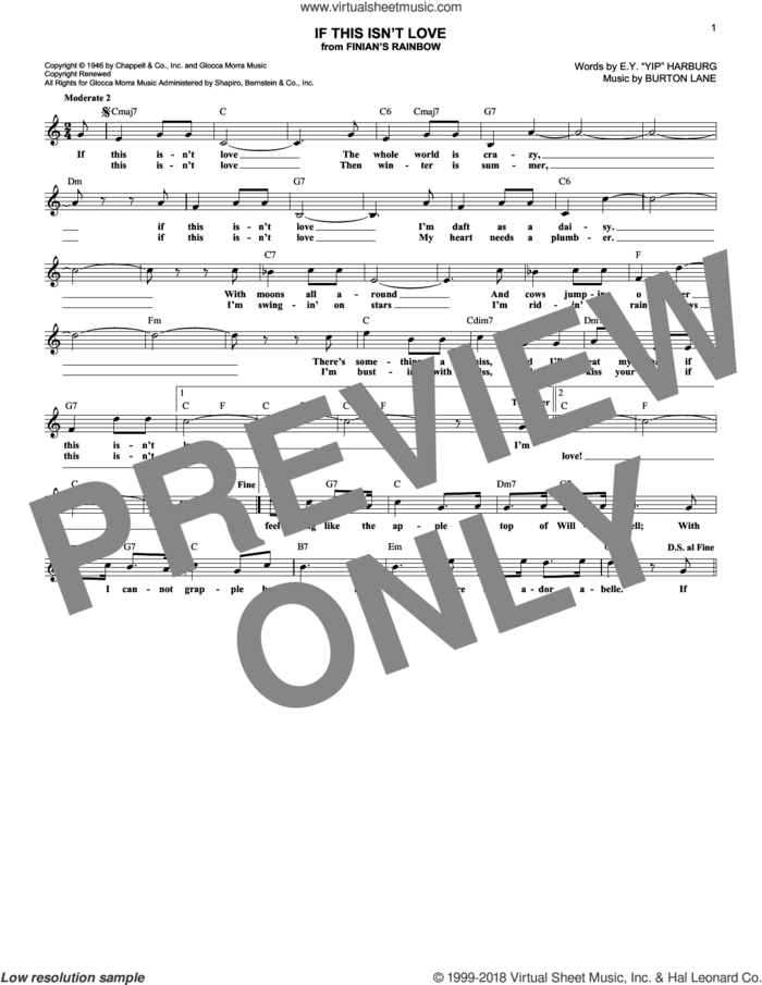 If This Isn't Love sheet music for voice and other instruments (fake book) by E.Y. Harburg and Burton Lane, intermediate skill level