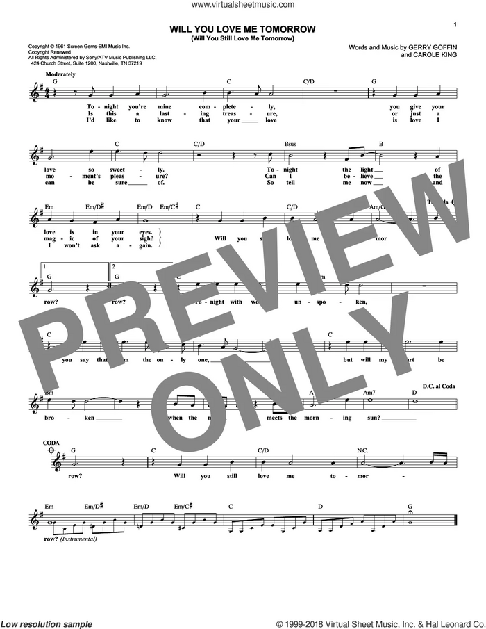 Will You Love Me Tomorrow (Will You Still Love Me Tomorrow) sheet music for voice and other instruments (fake book) by The Shirelles, Carole King and Gerry Goffin, intermediate skill level