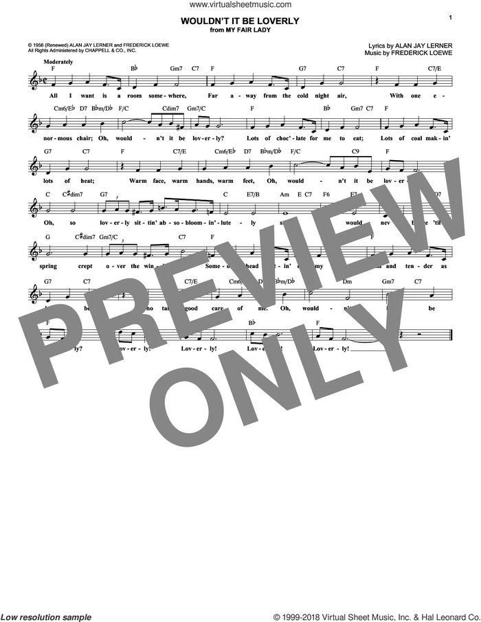 Wouldn't It Be Loverly sheet music for voice and other instruments (fake book) by Alan Jay Lerner and Frederick Loewe, intermediate skill level