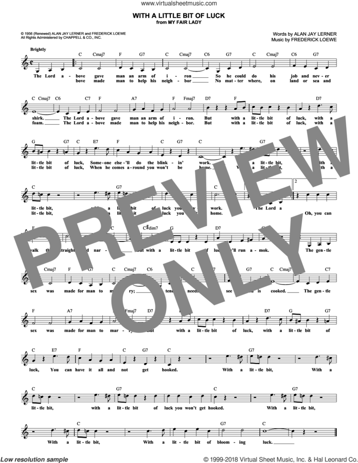 With A Little Bit Of Luck sheet music for voice and other instruments (fake book) by Alan Jay Lerner and Frederick Loewe, intermediate skill level