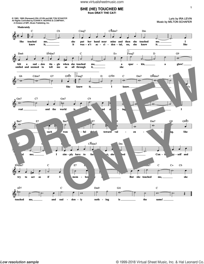 She (He) Touched Me sheet music for voice and other instruments (fake book) by Ira Levin and Milton Schafer, intermediate skill level