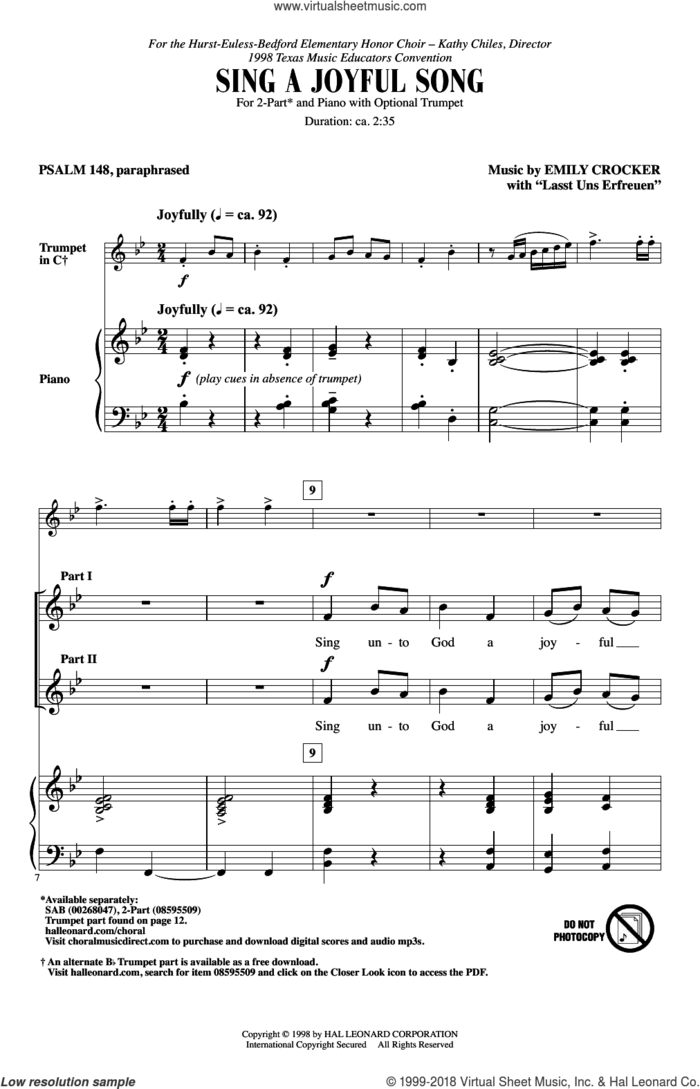 Sing A Joyful Song sheet music for choir (2-Part) by Emily Crocker, intermediate duet