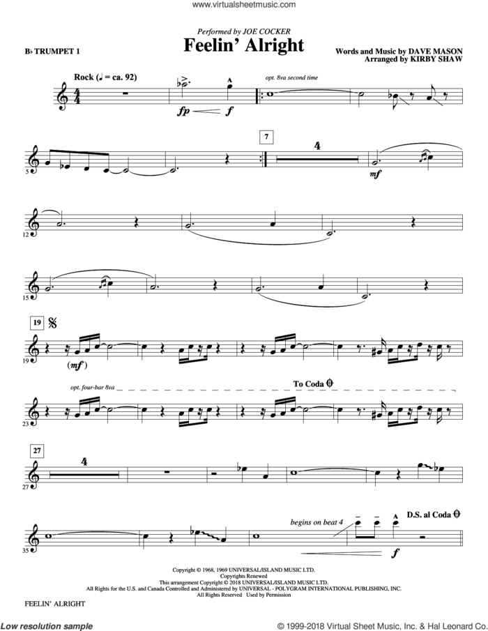 Feelin' Alright (complete set of parts) sheet music for orchestra/band by Kirby Shaw, Dave Mason, Joe Cocker and Traffic, intermediate skill level