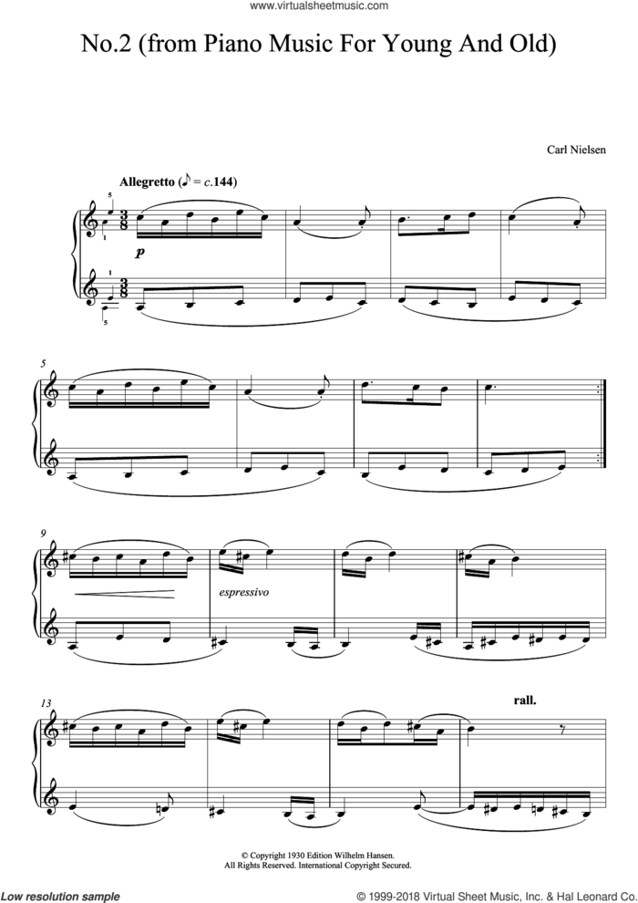No. 2 (from 'Piano Music For Young And Old') sheet music for piano solo by Carl Nielsen, classical score, intermediate skill level