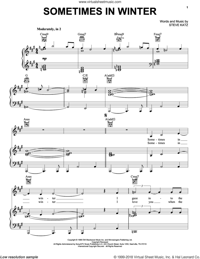 Sometimes In Winter sheet music for voice, piano or guitar by Blood, Sweat & Tears and Steve Katz, intermediate skill level