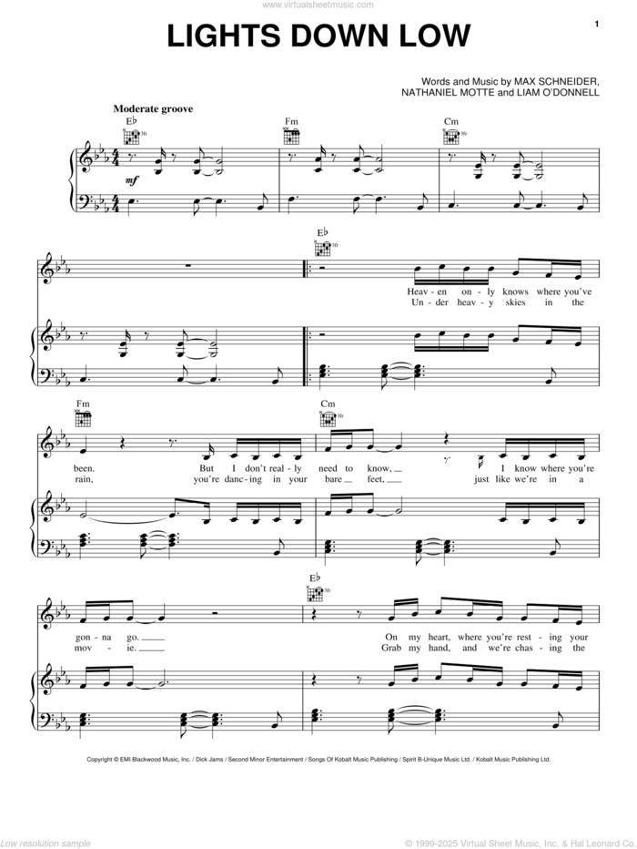 Lights Down Low sheet music for voice, piano or guitar by MAX, Max Schneider and Nathaniel Motte, intermediate skill level