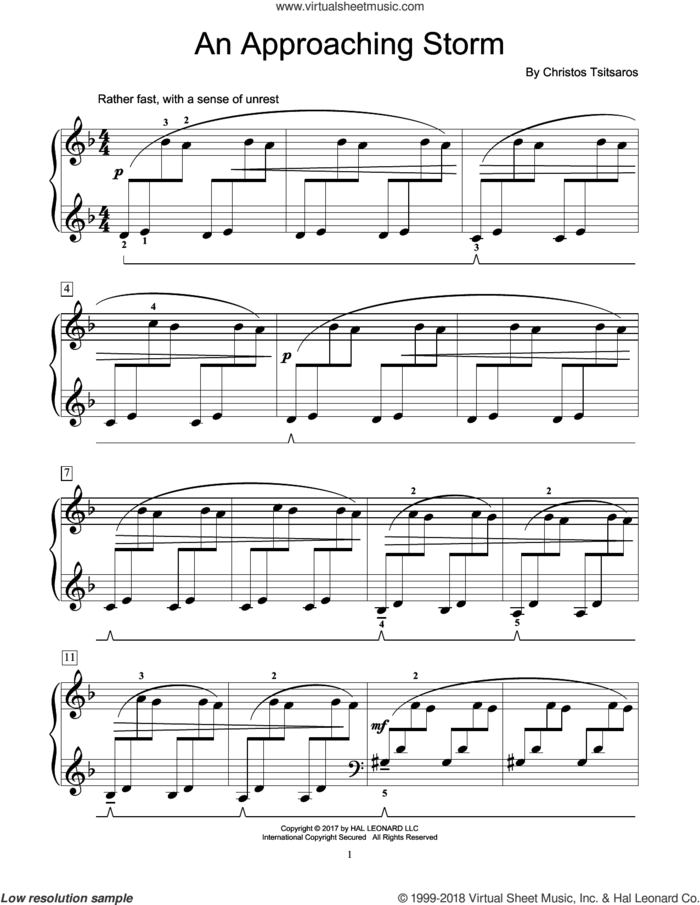 An Approaching Storm sheet music for piano solo (elementary) by Christos Tsitsaros, beginner piano (elementary)