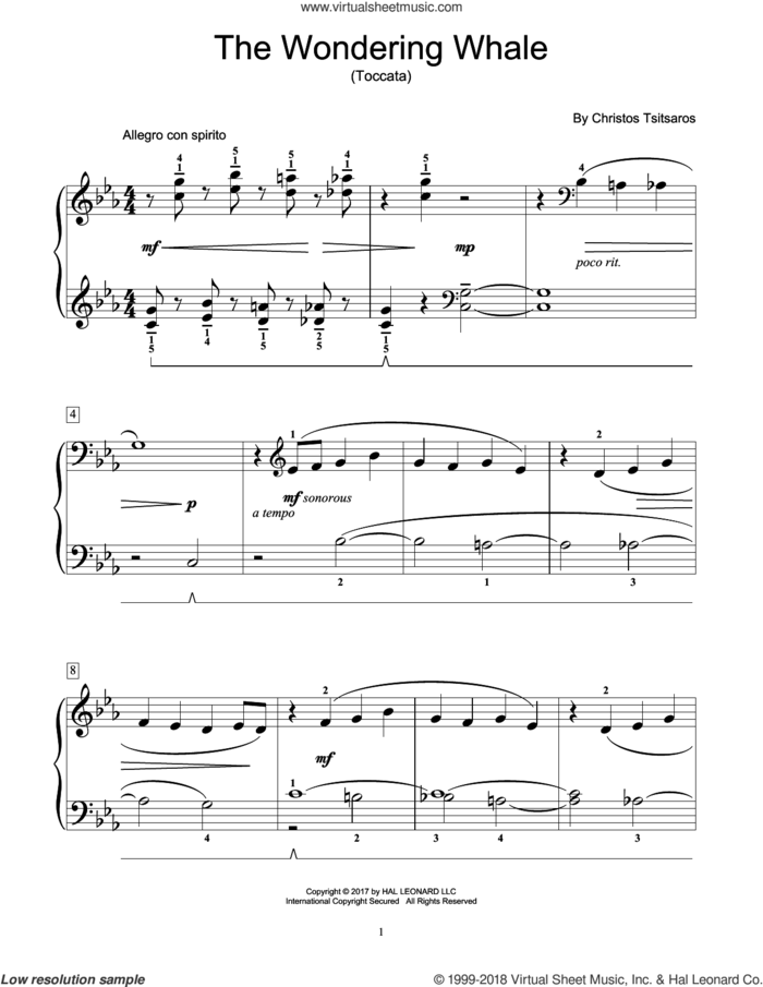 The Wondering Whale (Toccata) sheet music for piano solo (elementary) by Christos Tsitsaros, beginner piano (elementary)