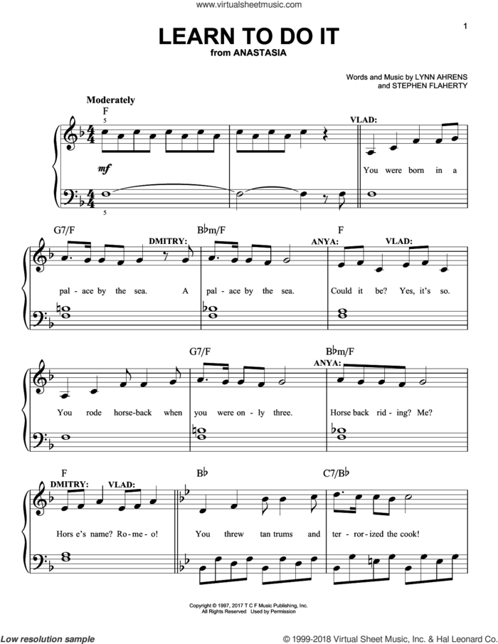 Learn To Do It sheet music for piano solo by Stephen Flaherty and Lynn Ahrens, easy skill level