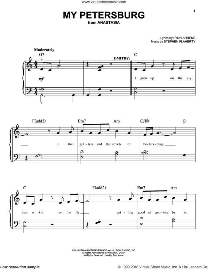 My Petersburg sheet music for piano solo by Stephen Flaherty and Lynn Ahrens, easy skill level