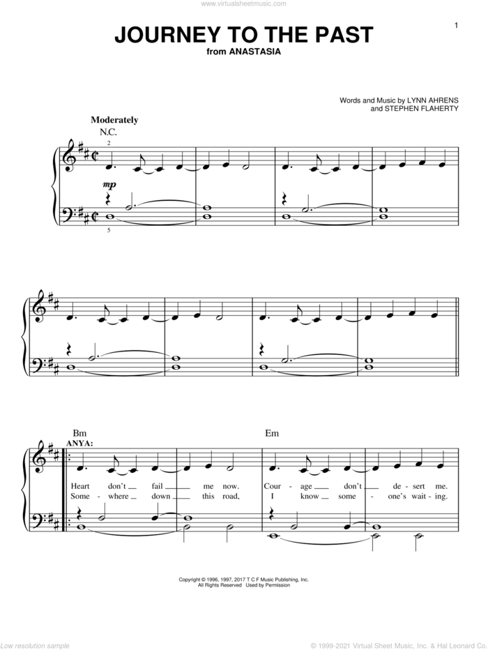 Journey To The Past sheet music for piano solo by Stephen Flaherty and Lynn Ahrens, easy skill level