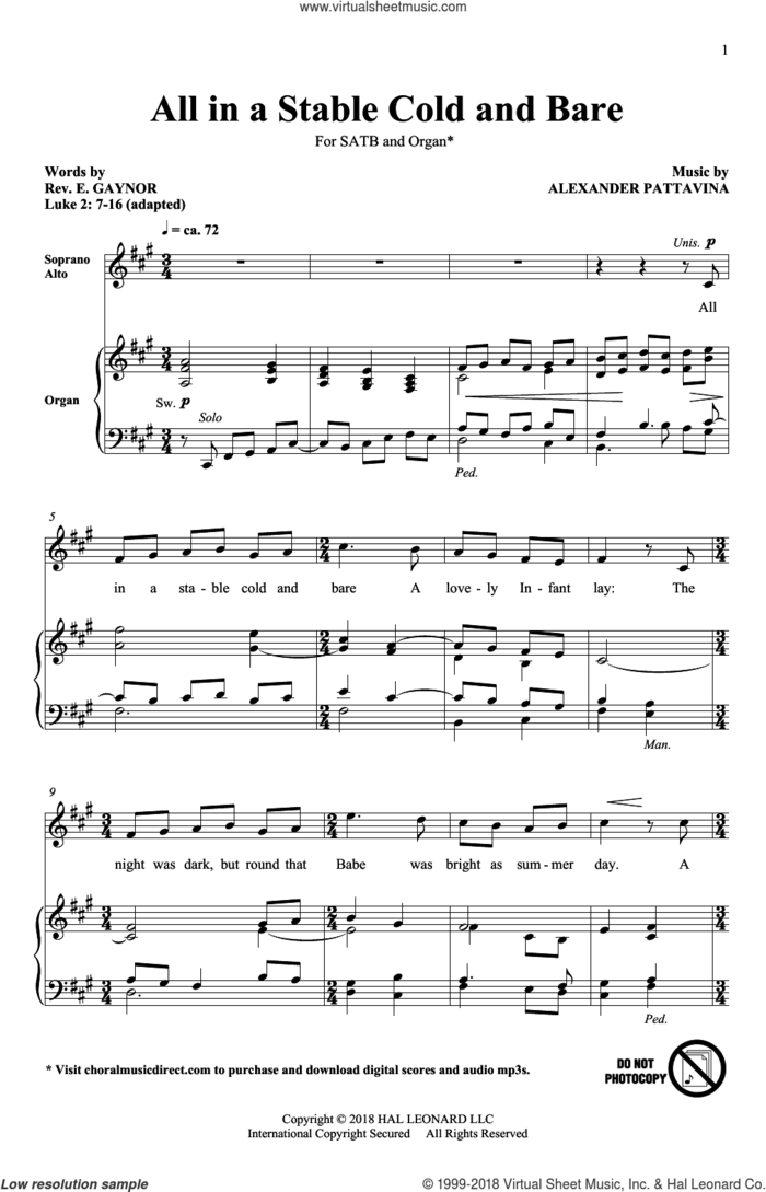 All In A Stable Cold And Bare sheet music for choir (SATB: soprano, alto, tenor, bass) by Alexander Pattavina, intermediate skill level