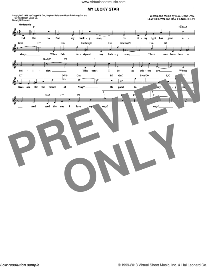 My Lucky Star sheet music for voice and other instruments (fake book) by Buddy DeSylva, Lew Brown and Ray Henderson, intermediate skill level