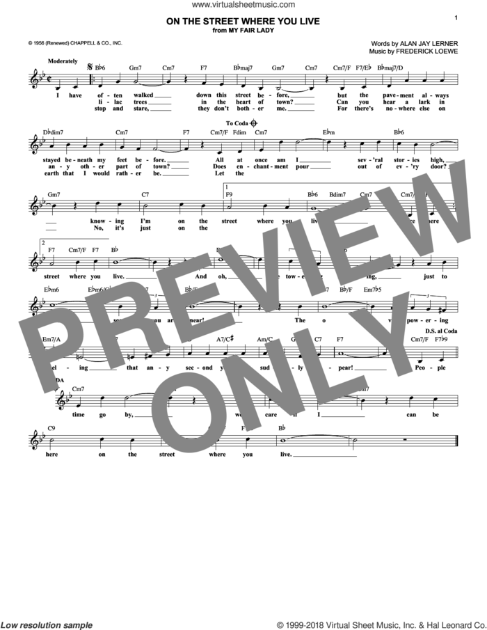 On The Street Where You Live sheet music for voice and other instruments (fake book) by Alan Jay Lerner, Dennis De Young, Vic Damone and Frederick Loewe, intermediate skill level