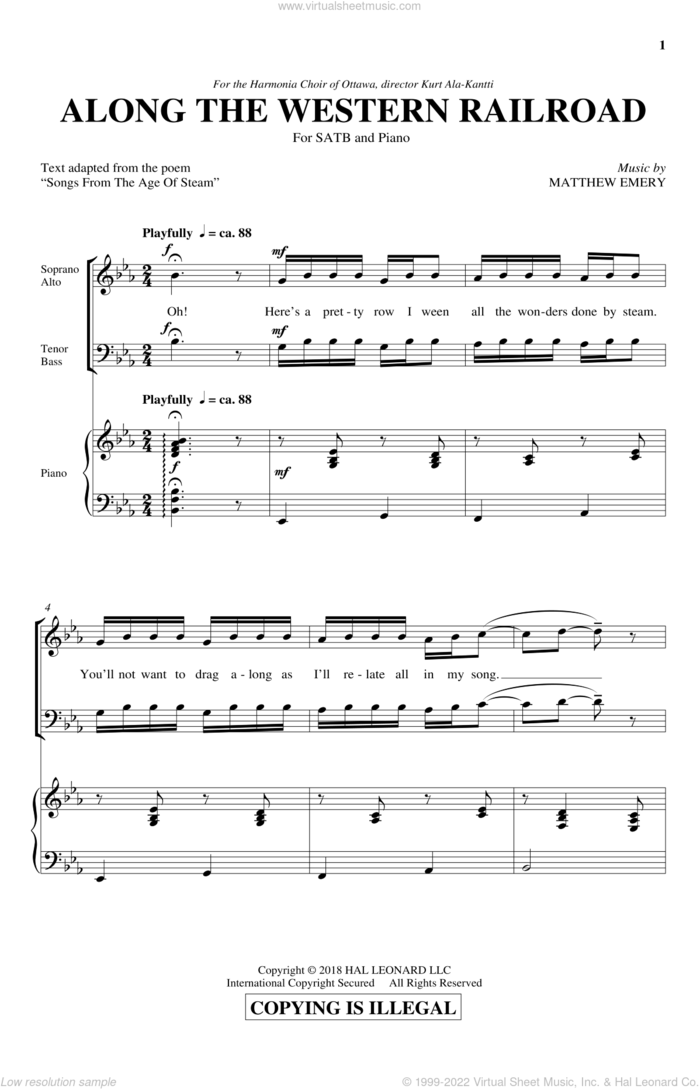 Along The Western Railroad sheet music for choir (SATB: soprano, alto, tenor, bass) by Matthew Emery, intermediate skill level