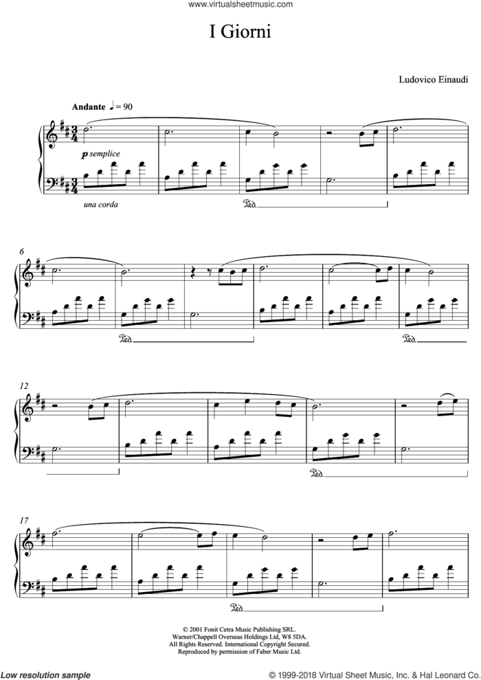 I Giorni sheet music for piano solo (elementary) by Ludovico Einaudi, classical score, beginner piano (elementary)